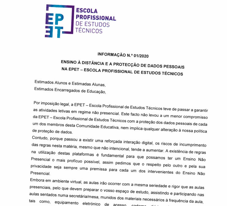 ENSINO À DISTÂNCIA E A PROTEÇÃO DE DADOS NA EPET – ESCOLA PROFISSIONAL DE ESTUDOS TÉCNICOS